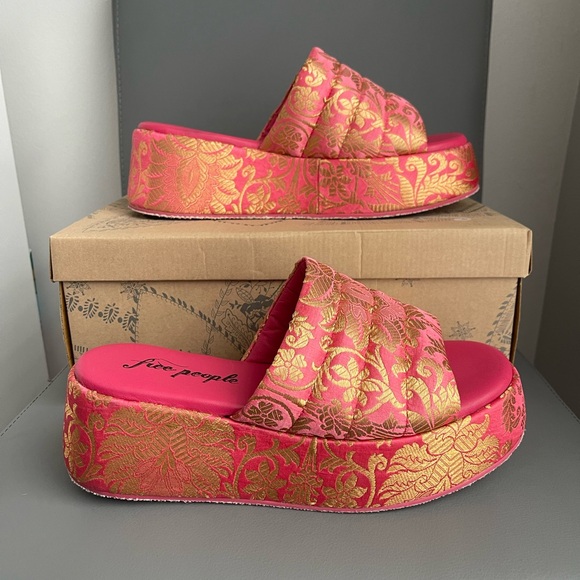 Free People Almost Paradise Platform Coral Brocade EU Size 40 US 9.5 - Picture 4 of 16